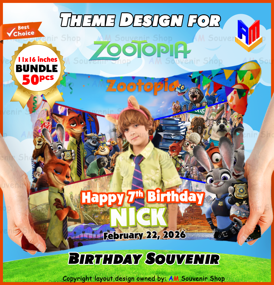 Zootopia Pillow - Birthday Bundle 50pcs 11x16 inches with FREE Birthday Tarp 3x5 feet