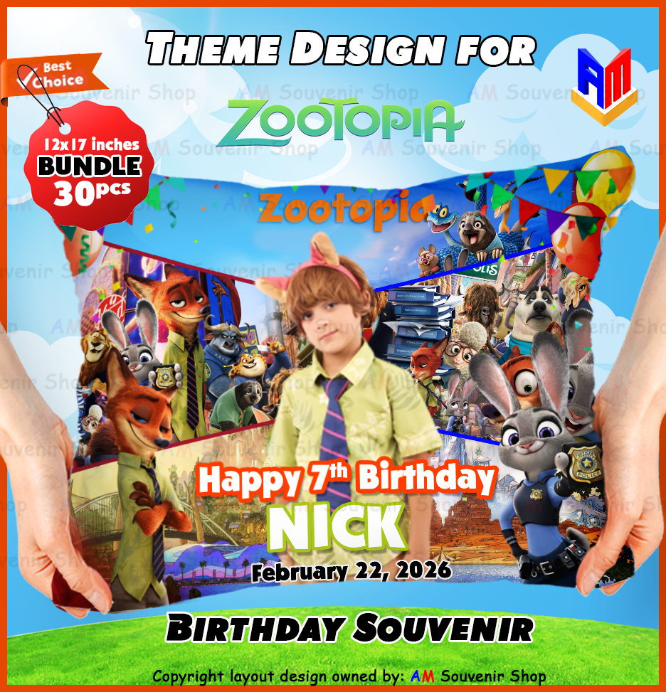 Zootopia Pillow - Birthday Bundle 30pcs 12x17 inches with FREE Birthday Tarp 3x5 feet