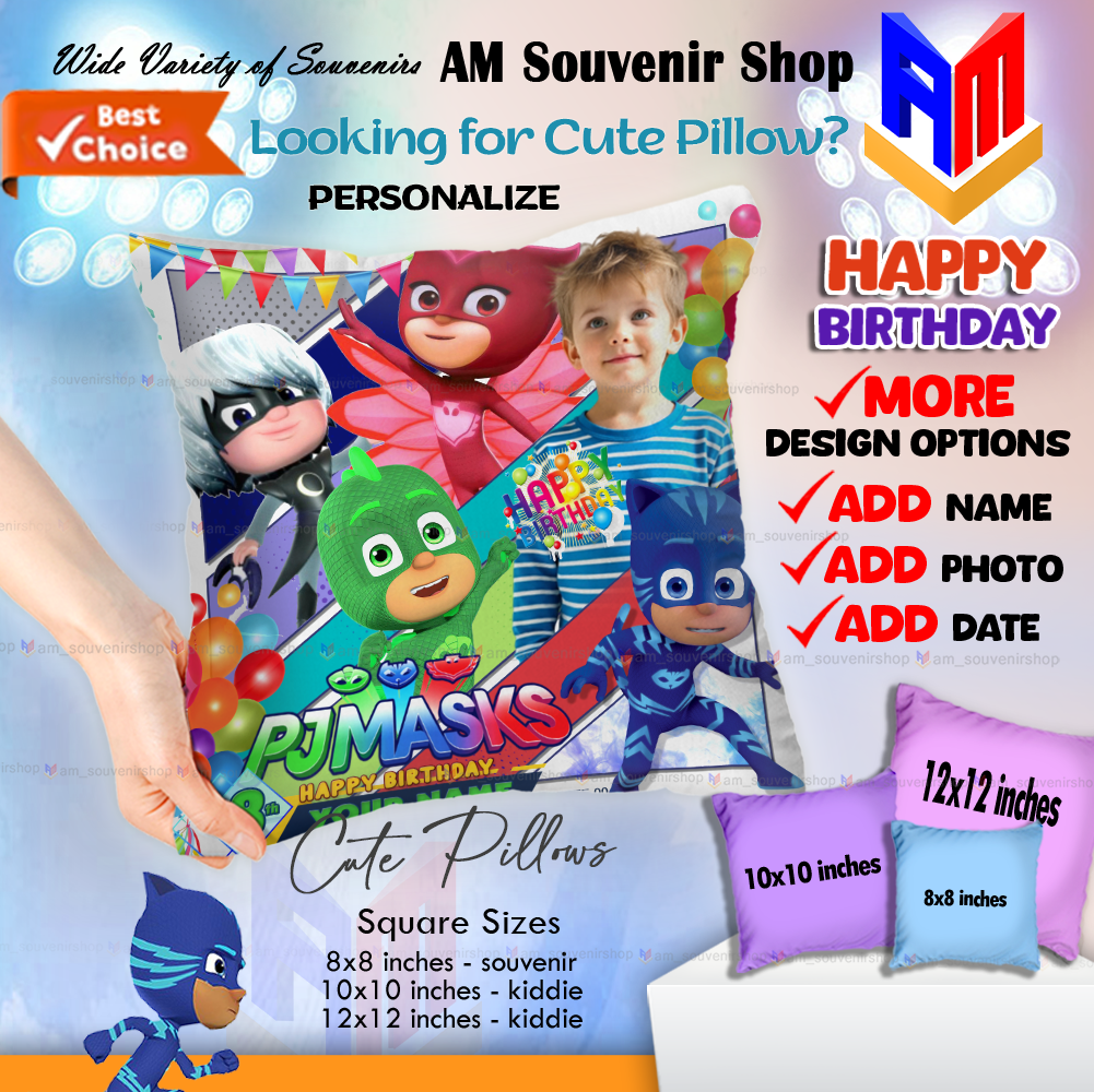 PJ Masks Themed Kids Pillow | Personalized Name or Photo | Soft Cuddly Birthday Party Favor Giveaway 🎉