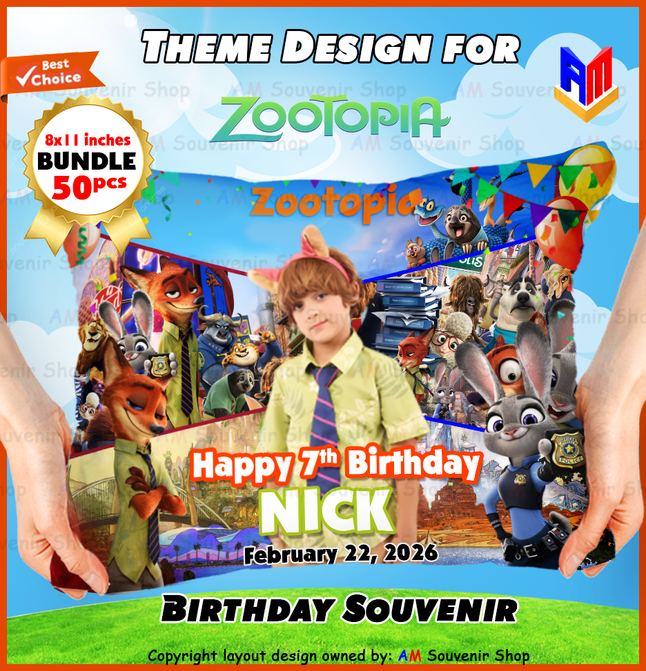 Zootopia Pillow - Birthday Bundle 50pcs 8x11 inches with FREE Tarp 2x3feet