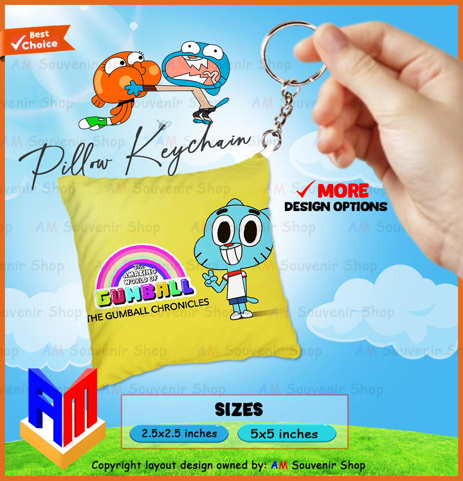 Gumball Plush Pillow Keychain for Kids – Cute Cartoon Backpack Bag Charm Souvenir Gift
